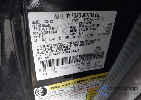 2013 Ford Expedition Limited from USA, damaged, VIN 1FMJU2A5XDEF00492